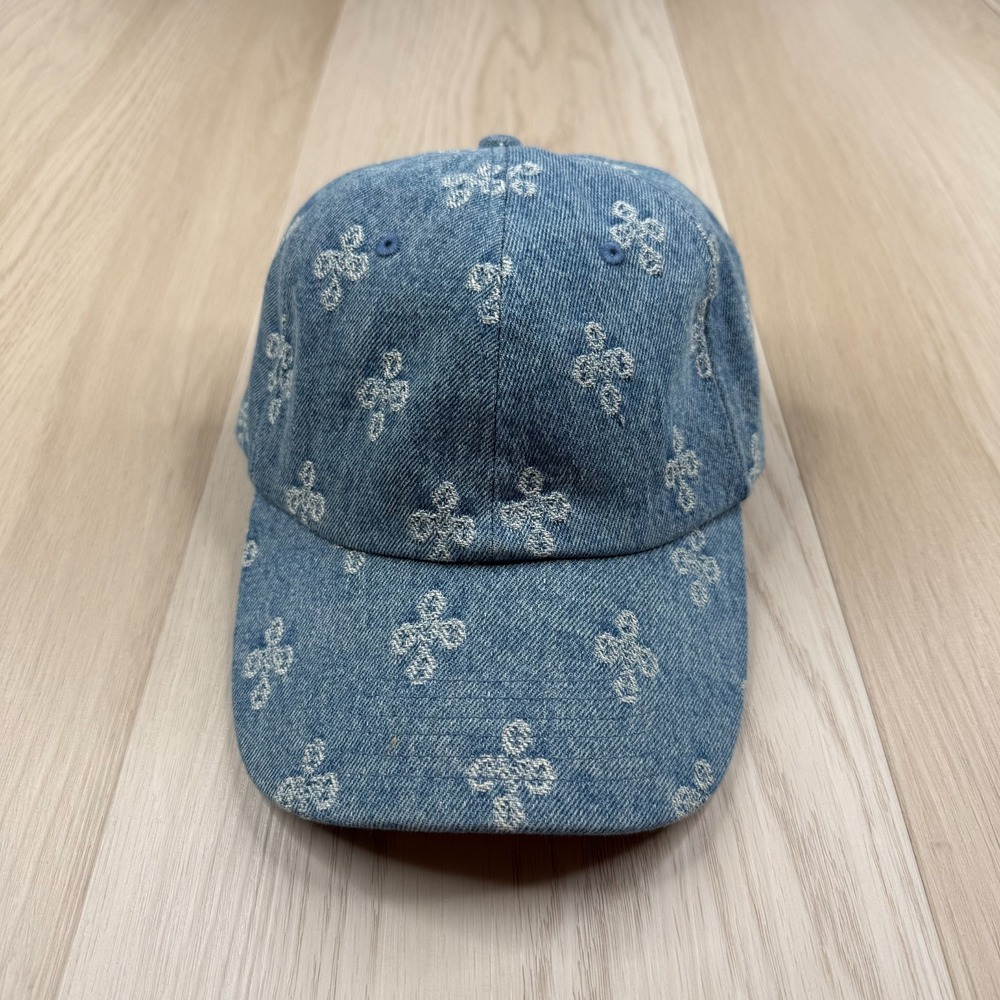 October's Very Own OVO Mens Blue Denim Fleur De Lys Monogram Baseball Hat Cap